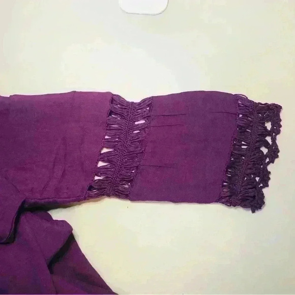 NWT Eggplant Purple Crochet Fringe Boho Swim Beach Resort Cover Up size small - Picture 8 of 12